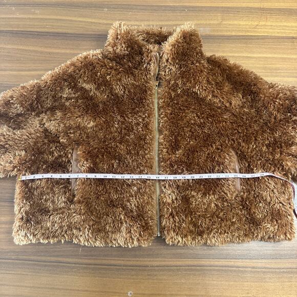 Anthropologie Maeve Teddy Faux Fur Cropped Zip Up Jacket Honey Brown, 2X - Picture 5 of 8